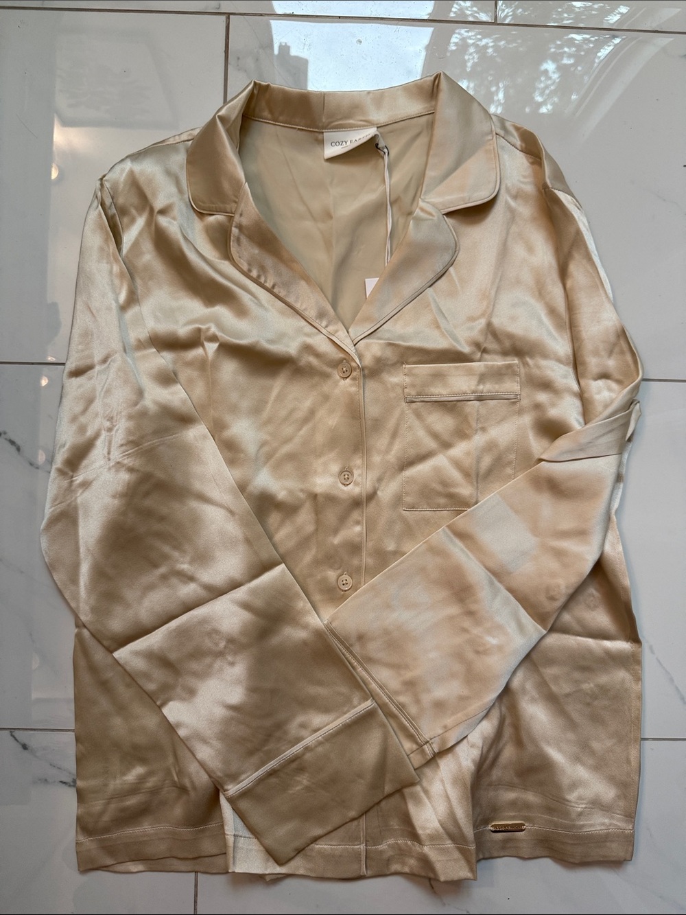 Cozy earth Silk Pajama Top in Champagne
